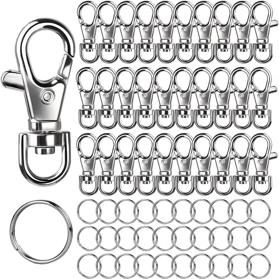 DESIGNICE 60PCS Lobster Claw Clasps and Key Rings, 30PCS Keychains Clips and 30PCS Key Chain Ring, Keychain Making Kit for Key Chain, Jewelry Making, Art Crafts, Silver