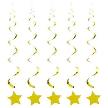 36Pcs Gold Star Hanging Swirl Decorations – Sparkling Ceiling Swirls & Star Ornaments For Birthday, Wedding, Party Decor