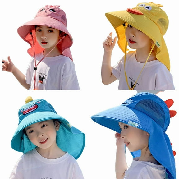 Yoyauz Children's Sun Hat With Neck Uv Protection, Summer Beach Hat, Unisex Ponytail Hat, Wide Brimmed Fishing Hat (3-12 Years Old)
