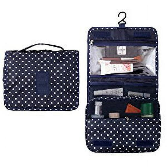 Hanging Toiletry Bag-Portable Travel Organizer Cosmetic Make up Bag, Navy Dot