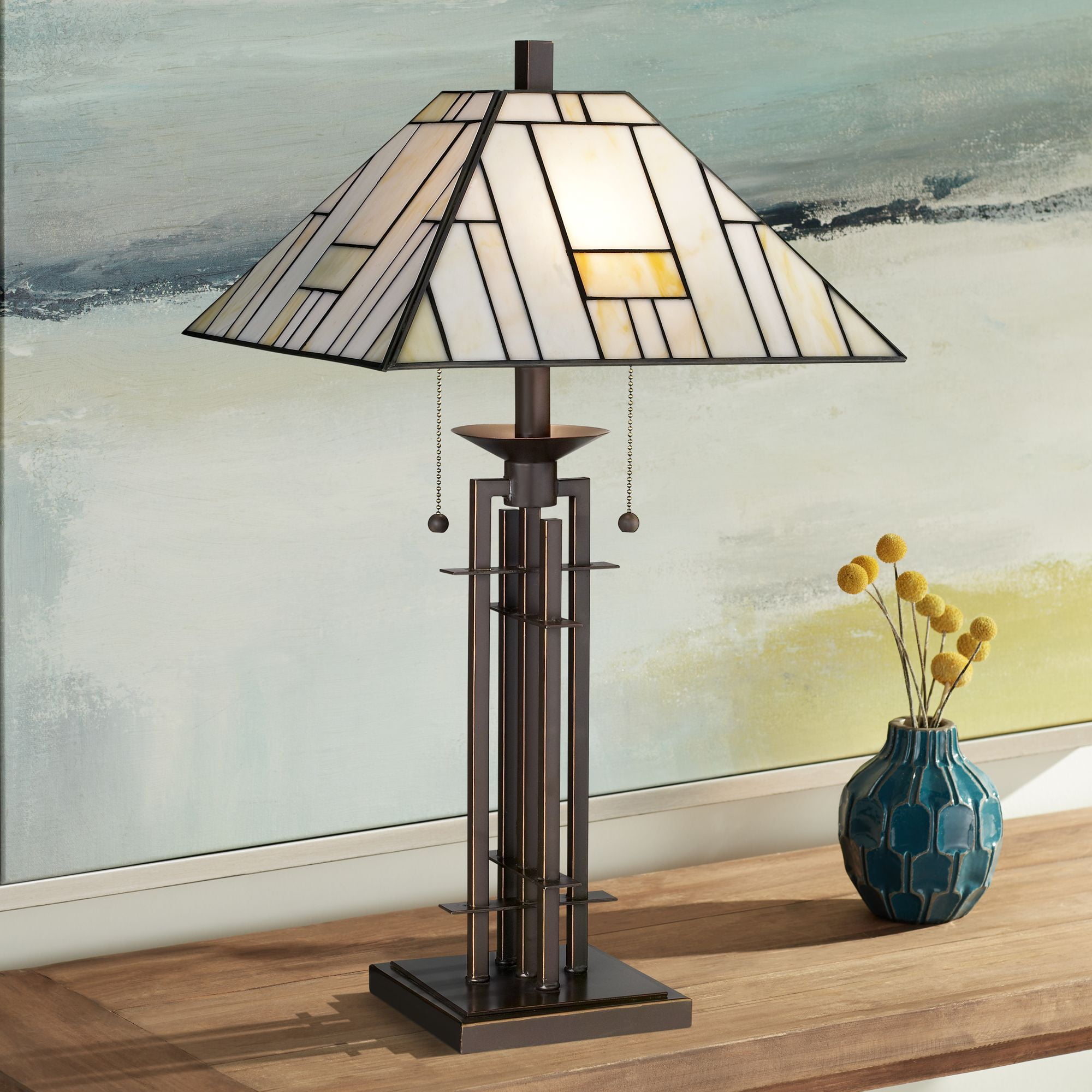 Franklin Iron Works Tiffany-Style Desk Lamp, Wrought Iron, Bronze