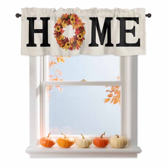 Kitchen Cafe Valance Curtain for Small Windows,Vintage Autumn Maple Leaves Rod Pocket Short Valances,42x12in
