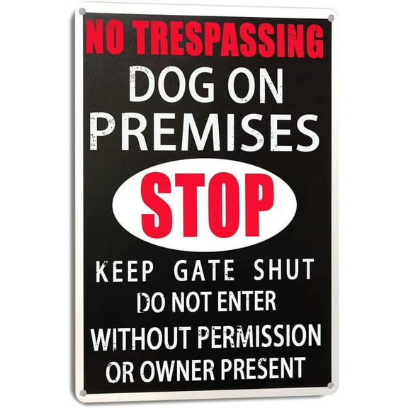 Warning Beware Of Dog Metal Sign No Trespassing Dog On Premises Stop Keep Gate Shut Do Not Enter Without Permission Or Owner Present, Suitable For Garden Yard Farm Fence Home Safety Tin Signs