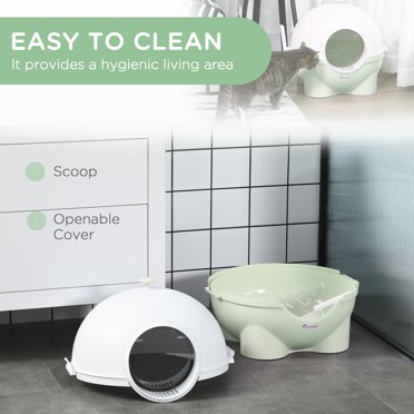 PawHut Stainless Steel Cat Litter Box With Removable Lid & Scoop – White