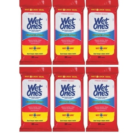 Antibacterial Hand Wipes Fresh Scent Wet Ones Travel Pack 20 wipes 6 Pack