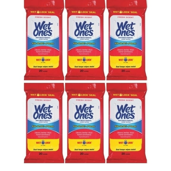 Antibacterial Hand Wipes Fresh Scent Wet Ones Travel Pack 20 wipes 6 Pack