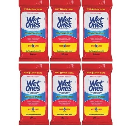 Antibacterial Hand Wipes Fresh Scent Wet Ones Travel Pack 20 wipes 6 Pack