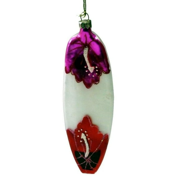Blown Glass Surfboard Ornament Purple Red