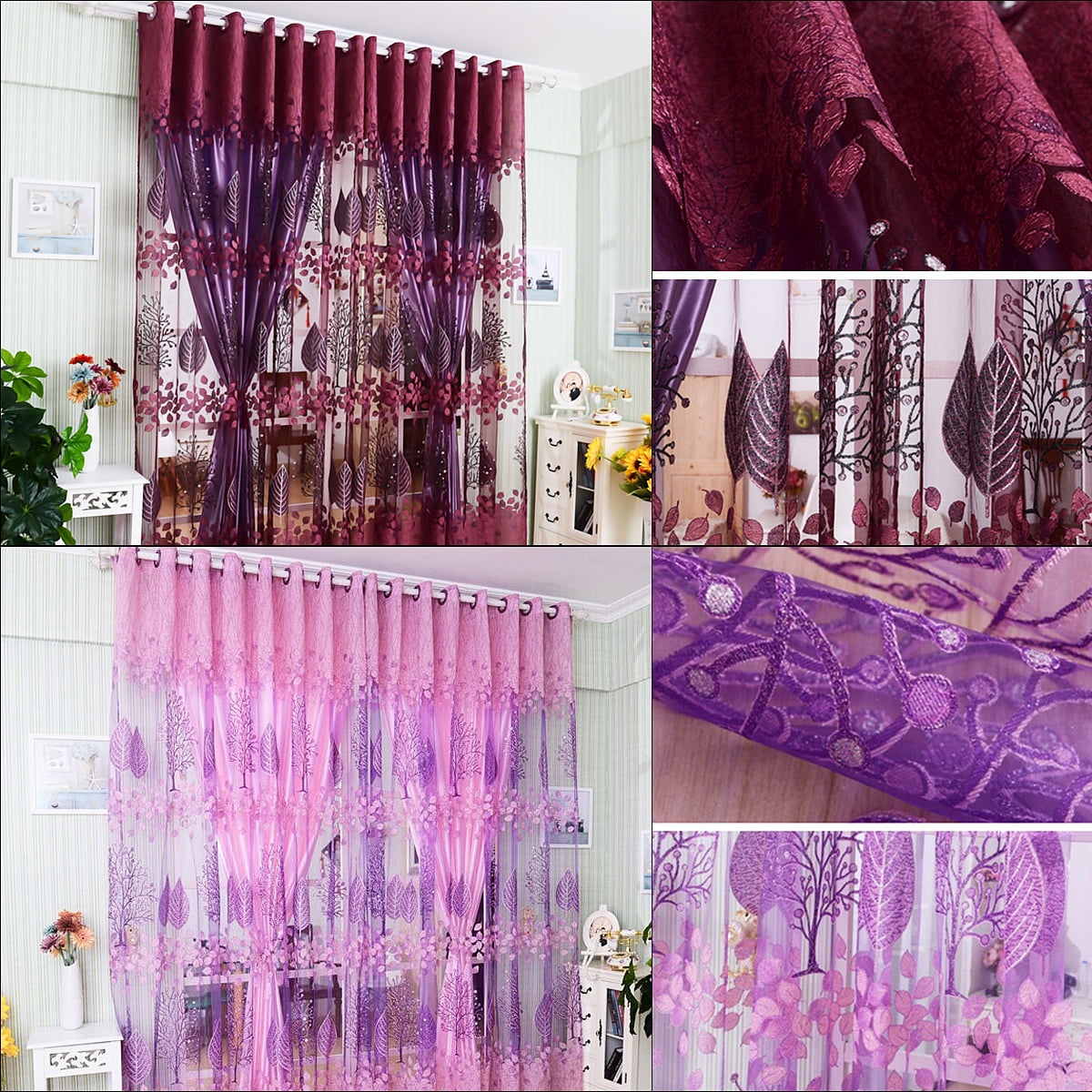 40"x 98" Floral Window Curtain Panel Living Room Curtain ...