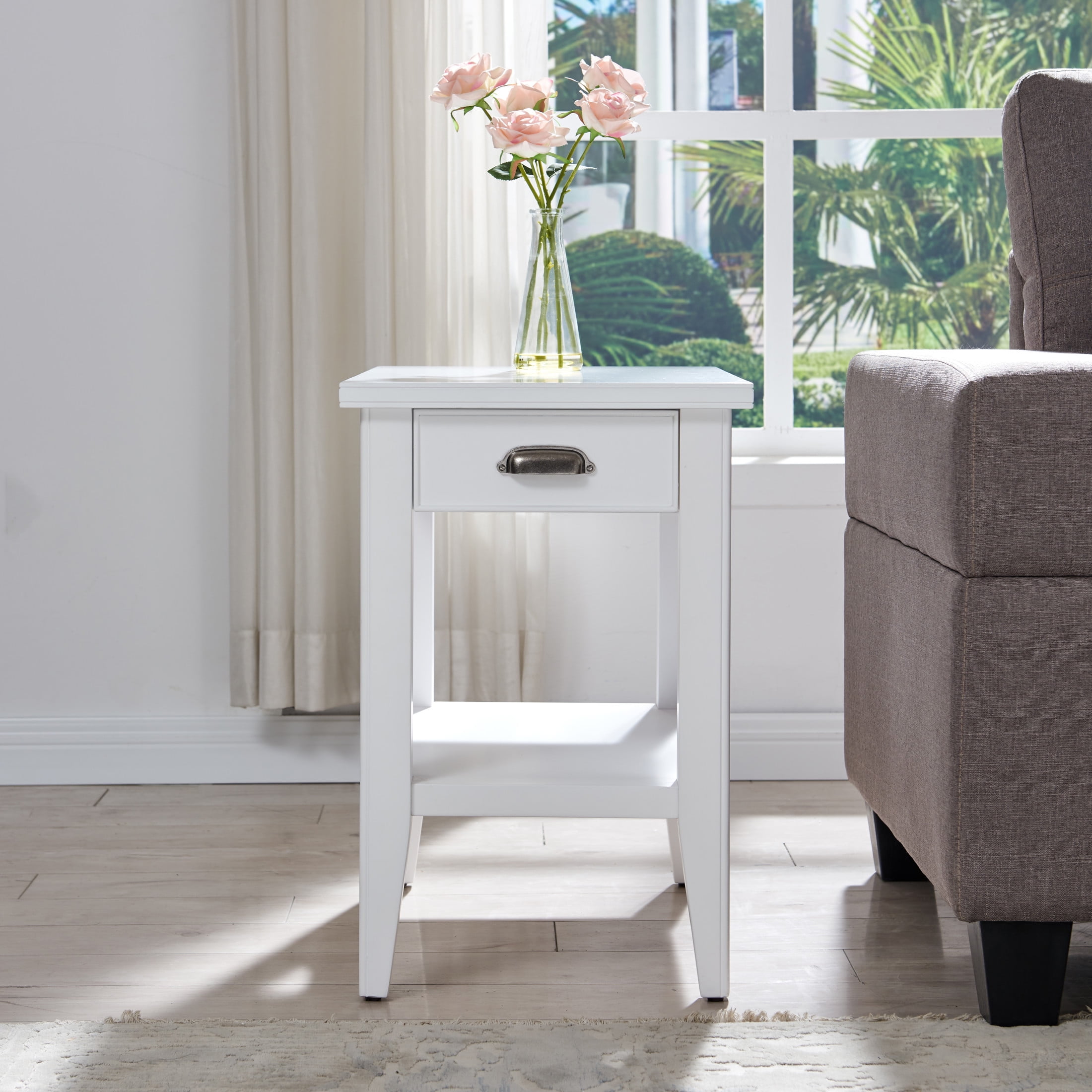 Leick Home Laurent Chairside Table with Drawer and Display Shelf, White