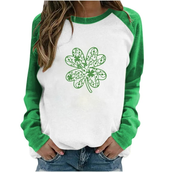 Hvyesh Womens Four Leaf Clover Heart Saint Patricks Day Irish Shamrock St Patricks Day Shirts Gift for Her Irish Shirt Pride Proud Irish Long Sleeve T Shirt,Green shirts for women XX-Large