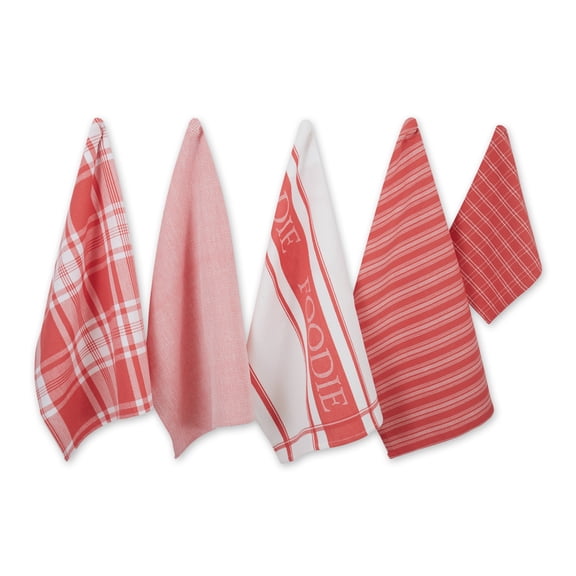 Assorted Coral Foodie Dishtowel & Dishcloth (Set of 5)