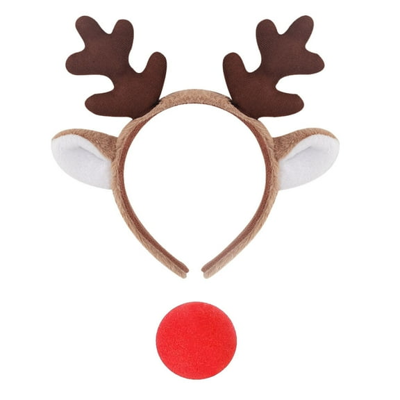 Reindeer Antler Hair Hoop with Red Nose Christmas Kids Adult Headband Headwear for Children Xmas Costume Party
