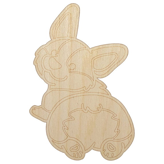 Pembroke Welsh Corgi from Behind Butt Dog Wood Shape Unfinished Piece Cutout Craft DIY Projects - 6.25 Inch Size - 1/8 Inch Thick