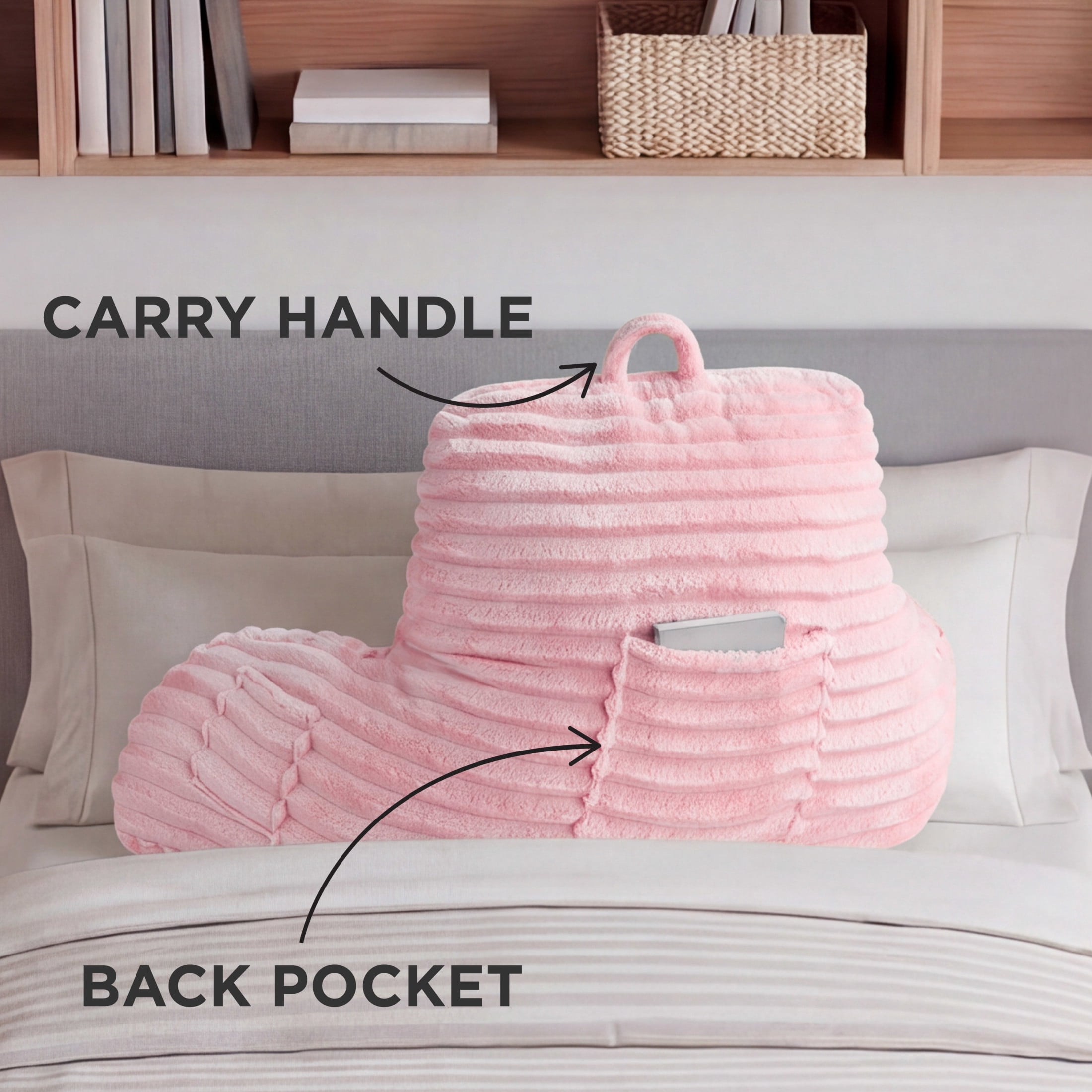 The Sheet Lab Ribbed Plush Backrest Pillow, Pink, 30" x 17" x 17"