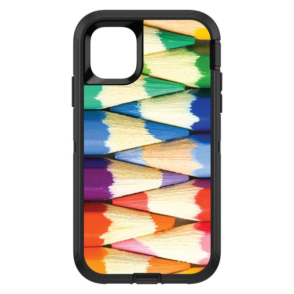 DistinctInk Custom SKIN / DECAL compatible with OtterBox Defender for iPhone 11 Pro MAX (6.5" Screen) - Rainbow Colored Pencils - Rainbow Art Supplies