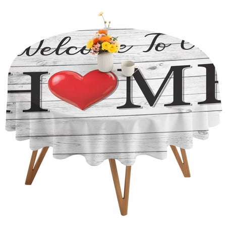 Welcome to Round Tablecloth 54 inches Our Home Retro Grey Wood Grain Farmhouse Waterproof Oil-Proof Table Cloth Round Table Cover for Holiday Party Picnic Dinner Decor Indoor and Outdoor Use