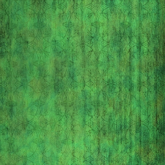 Ahgly Company Indoor Square Oriental Green Industrial Area Rugs, 7' Square