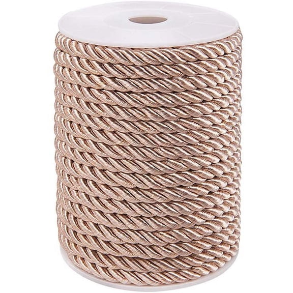 50 Feet Twisted Cord Rope Craft Nylon Rope 5mm 3 Strand Multipurpose Utility Cord Trim Choker Thread for Jewelry Making Knot Rosaries Upholstery Curtain Tieback Honor Cord - Tan Brown