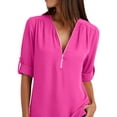 thumbnail image 3 of DYMADE Womens Solid Long Sleeve Zipper Tops Casual Chiffon Shirt Blouses, 3 of 4