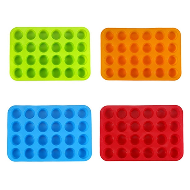 4 moldes de silicona para mini muffins, mini molde para magdalenas, 24 tazas, mini moldes para muffins, bandeja de goma antiadherente para hornear y moldes para bombas de grasa de silicona