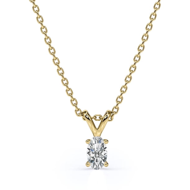 Collar Colgante Clásico JeenMata con Diamante de Forma Ovalada de 0,58 Quilates Chapado en Oro Amarillo de 18 K sobre Plata