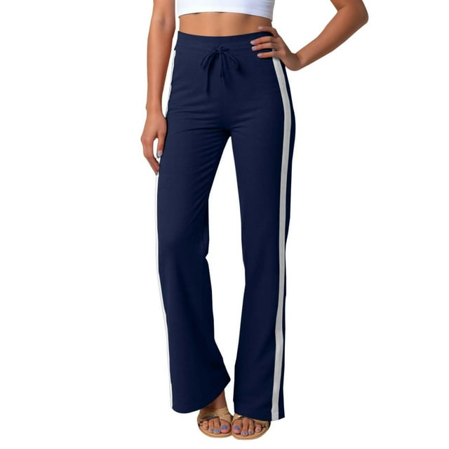 Women's Contrast Color High Waisted Loose Fit Yoga Pants - Casual Stretchy Workout Trousers with Color-Block Design, S-XXXL Sizes