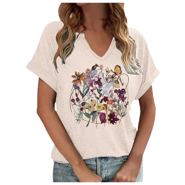 Hauts pour Femmes Manches Courtes Chemises Imprimées Décontractées Boutonnées Col Rond Blouses de Travail T-Shirts pour Femmes B TG