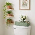 thumbnail image 6 of HUISZJ 2-Pack Scalloped Edge Decorative Basket,Green Hand Woven Scalloped Tray with Handles, Rectangular Rattan Storage Container for Bathroom Home Decor, 6 of 9