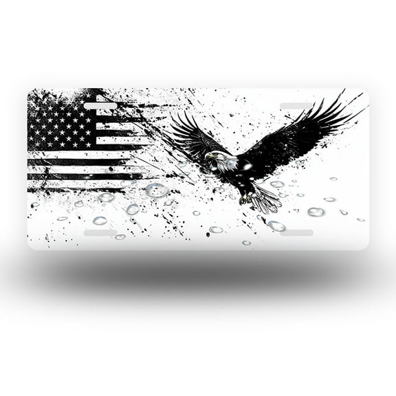 License Plate,Black Eagle with Flag Splashes Decorative Front,Personalized Stainless Steel License Plate Cover For Men Women,12.2" X 6.2"
