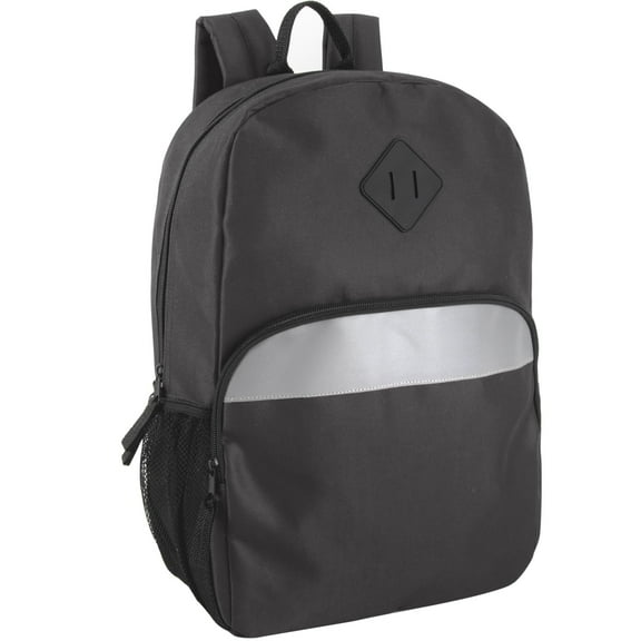 Solid Color Mesh Side Pocket Backpack with Front Reflective Stripe for Travel, Hiking, Camping, Gym and Commuting in Black