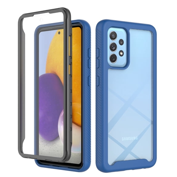 SaniMore for Samsung Galaxy A72 Case, Rugged PC Back & TPU Bumpers Two-Layer Structure Transparent Cover with PET Screen Protector Shockproof Protective Shell for Samsung A72, Darkblue