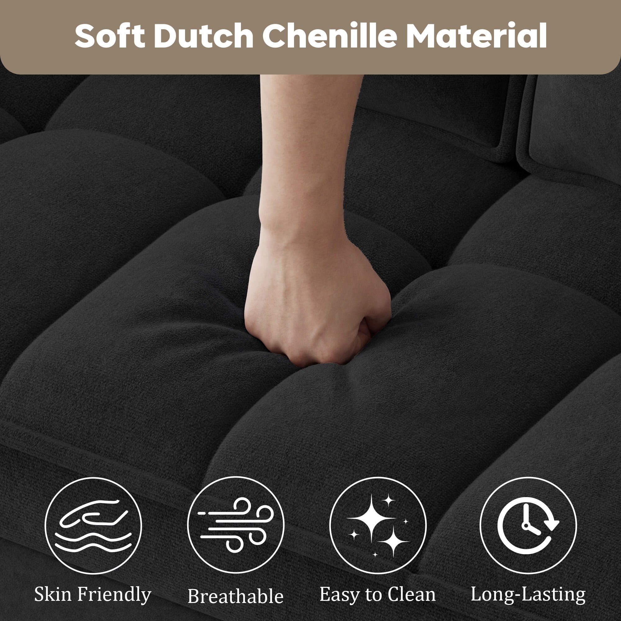 Rophefx 3-in-1 Pull Out Sofa Bed, Futon Sofa, Convertible Chenille Sleeper Chair Bed for Living Room,Black