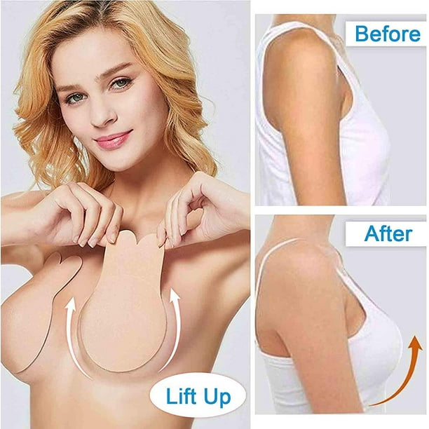 3 Pairs Adhesive Bra, Reusable Strapless Self Silicone Push Up Invisible  Sticky Nipple Covers for Women Beige 