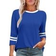 thumbnail image 2 of WCMZJ 3/4 Length Sleeve Womens Tops Round Neck Casual Tunic Tops Basic Pleated Shirts Loose Fit 2025 Blue M, 2 of 5