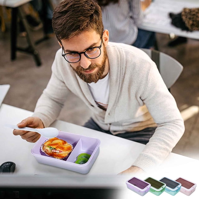 MORESEC under $5 4Pcs Compartment Meal Prep Box,Sectioned Meal Prep Box with Lid, Microwaveable Food Storage Container for Office Home, Reusable Plastic Lunch Box with Handle