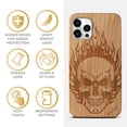thumbnail image 4 of Case Yard Wooden Case Outside Soft TPU Silicone, Slim Fit Shockproof Wood Protective Phone Cover for Girls Boys Men and Women, Supports Wireless Charging Skull On Fire Design case for iPhone-11-Pro, 4 of 7