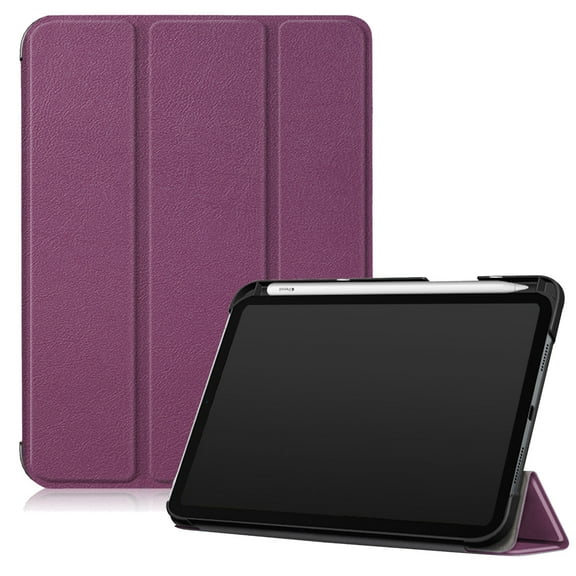Allytech iPad Mini 6 Case with Screen Protector, iPad Mini 6th Gen 8.3 Inch Case 2021, [Supports the 2nd Gen Pencil Charging] Slim Trifold PU Leather Hard PC Back Case with Pen Holder, Purple
