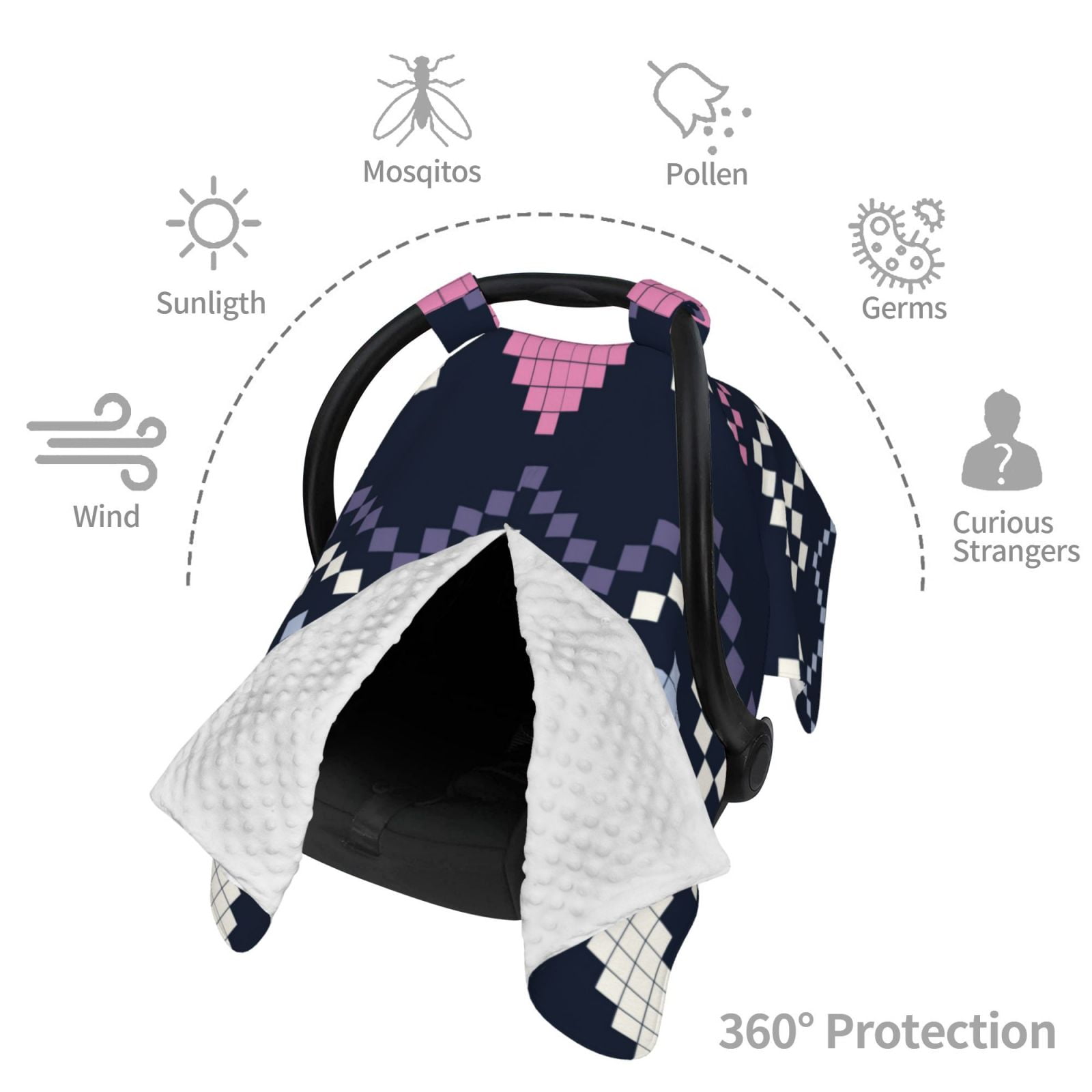 Car Seat Cover Baby - Pixel Heart Winter Breathable Infant Car Seat Cover for Baby Carseat, Lightweight Comfort Baby Essentials Must Haves Newborn Stuff for Girl Boy