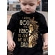 thumbnail image 1 of Youngsters' Lion Graphic T-Shirt - "I Asked God for a Hero" Print, Comfortable Crew Neck Short Sleeve Top for Boys & Girls, Casual Summer Wear, Black with Lion Illustration, 1 of 6