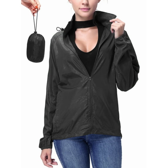 SAYFUT Women's/Men's Outdoor Lightweight Windbreaker Jacket Waterproof Rain Jacket Drawstring Hooded Zip-Up Sport Windbreaker Blue/Red/Black/Green