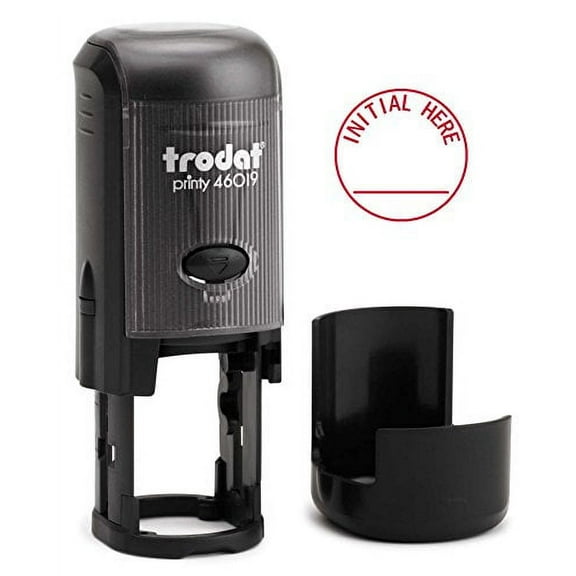 Initial HERE - Round Self-Inking Rubber Stamp (3/4" Diameter) - Red Ink
