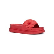 NEW YORK & CO Womens Red Embellished Camilia Round Toe Platform Slip On Slide Sandals 7