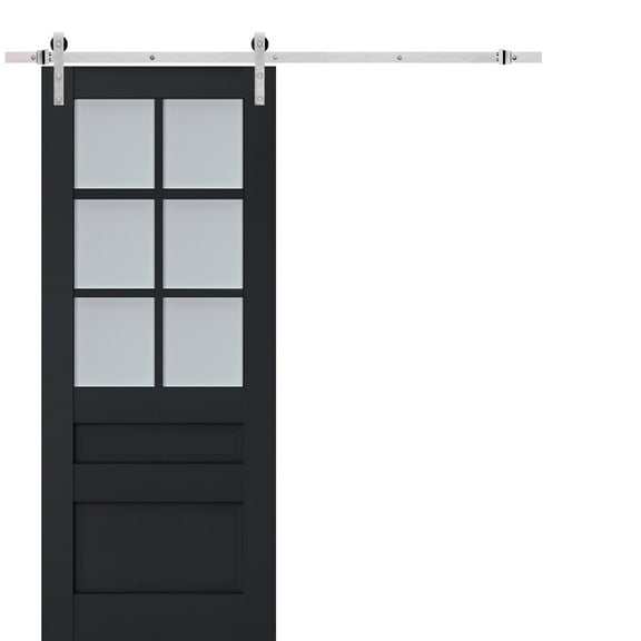 Sturdy Barn Door Frosted Glass | Veregio 7339 Antracite | 6.6FT Rail Hangers Heavy Hardware Set | Solid Panel Interior Doors-36" x 96"-Silver Rail