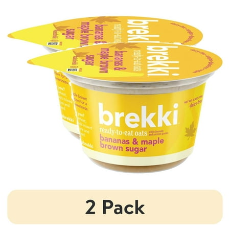 (2 pack) Brekki Gluten-Free Bananas & Maple Brown Sugar Ready-to-Eat Overnight Oats, Refrigerated Cup 5.3 oz