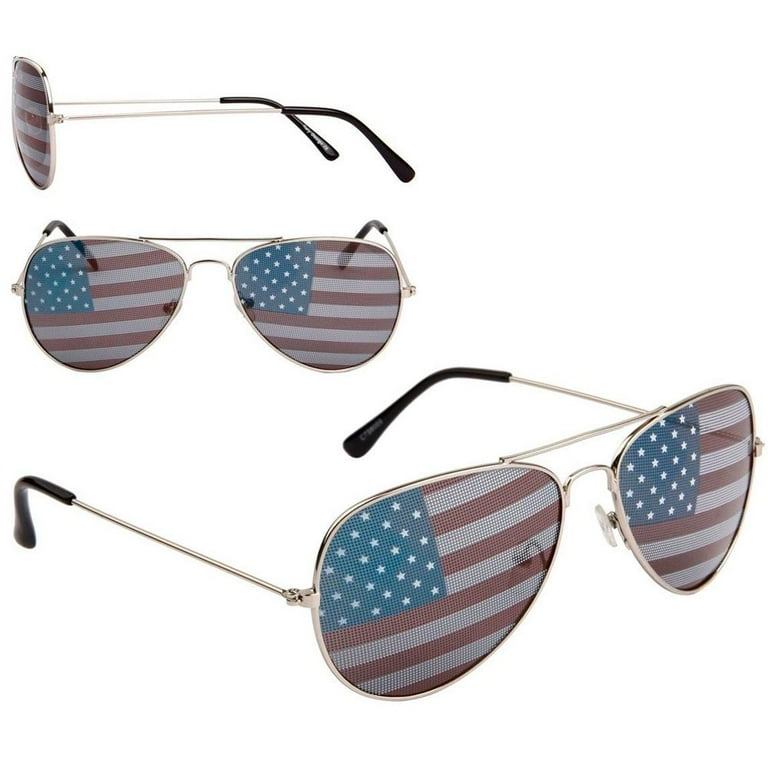 3 PC US Pilot USA American Flag Sunglasses United States Stars Patriotic Pouch