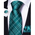 thumbnail image 3 of Corbata Barry.Wang de Seda para Hombre en Teal y Cuadros Negros, 3 of 8