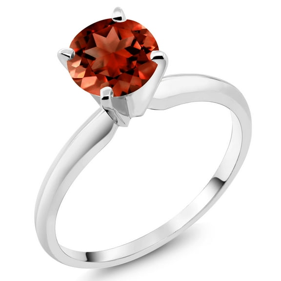 Gem Stone King 14K White Gold Red Garnet Solitaire Engagement 4-Prong Ring for Women | 1.00 Cttw | Round 6MM | Gemstone January Birthstone (Size 5)