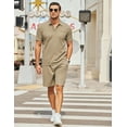 thumbnail image 3 of COOFANDY Men's Waffle Knit Polo Shirt and Shorts Set 2 Pieces Outfits Summer Suit Casual Tracksuit with Pockets, 3 of 6