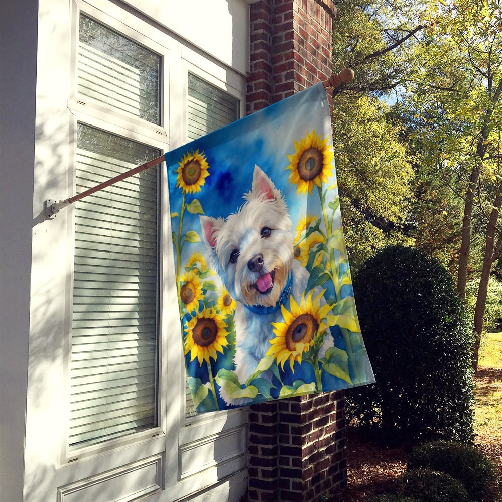 Caroline's Treasures DAC6174CHF Westie in Sunflowers House Flag Large Porch Sleeve Pole Decorative Outside Yard Banner Artwork Wall Hanging, Polyester, House Size, Multicolor